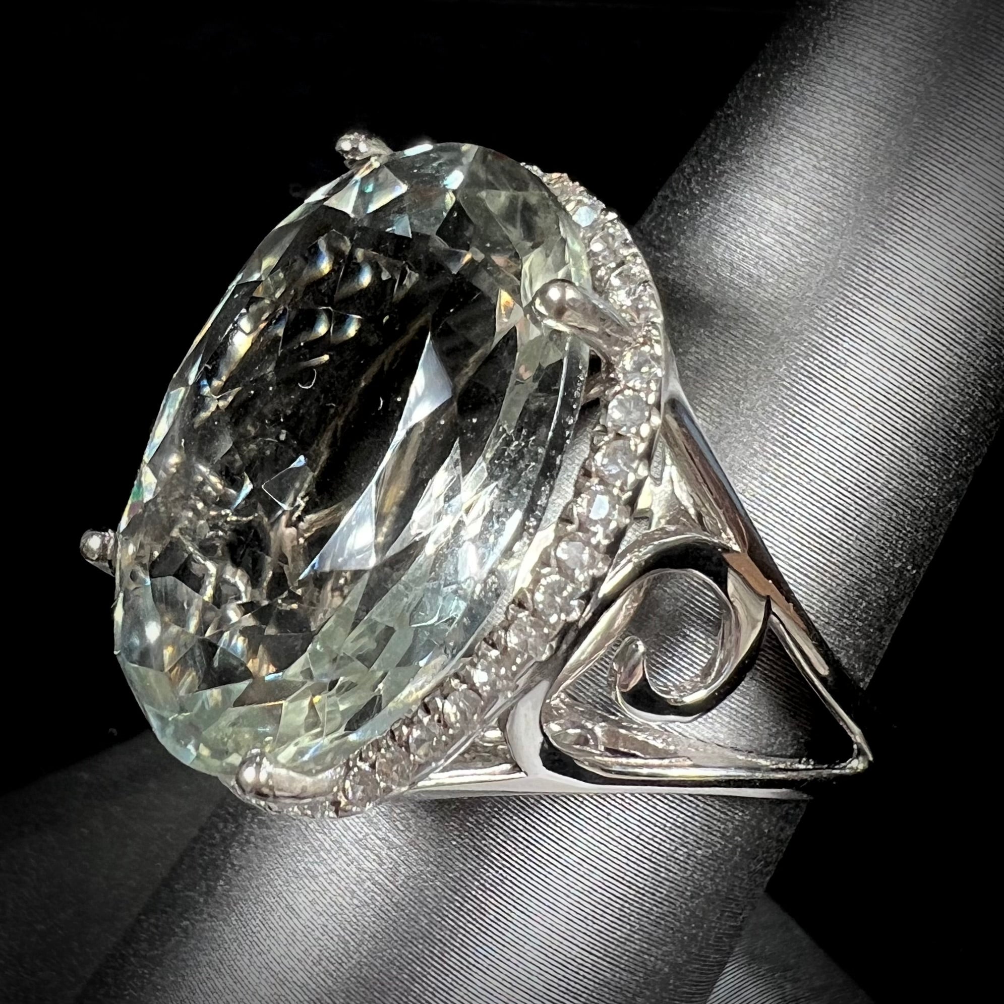 Prasiolite Quartz & Zircon Cocktail Ring | Sterling Silver