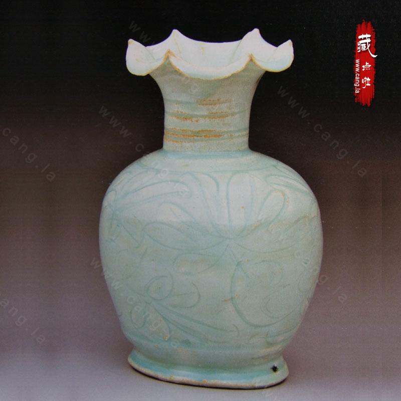 南宋湖田窑青白瓷刻划莲纹花口瓶/荷叶口瓶-南宋湖田-瓶罐炉- 藏点啦古玩网