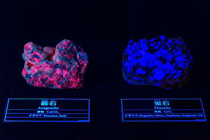 新展示標本：蛍光鉱物2点／中津川市