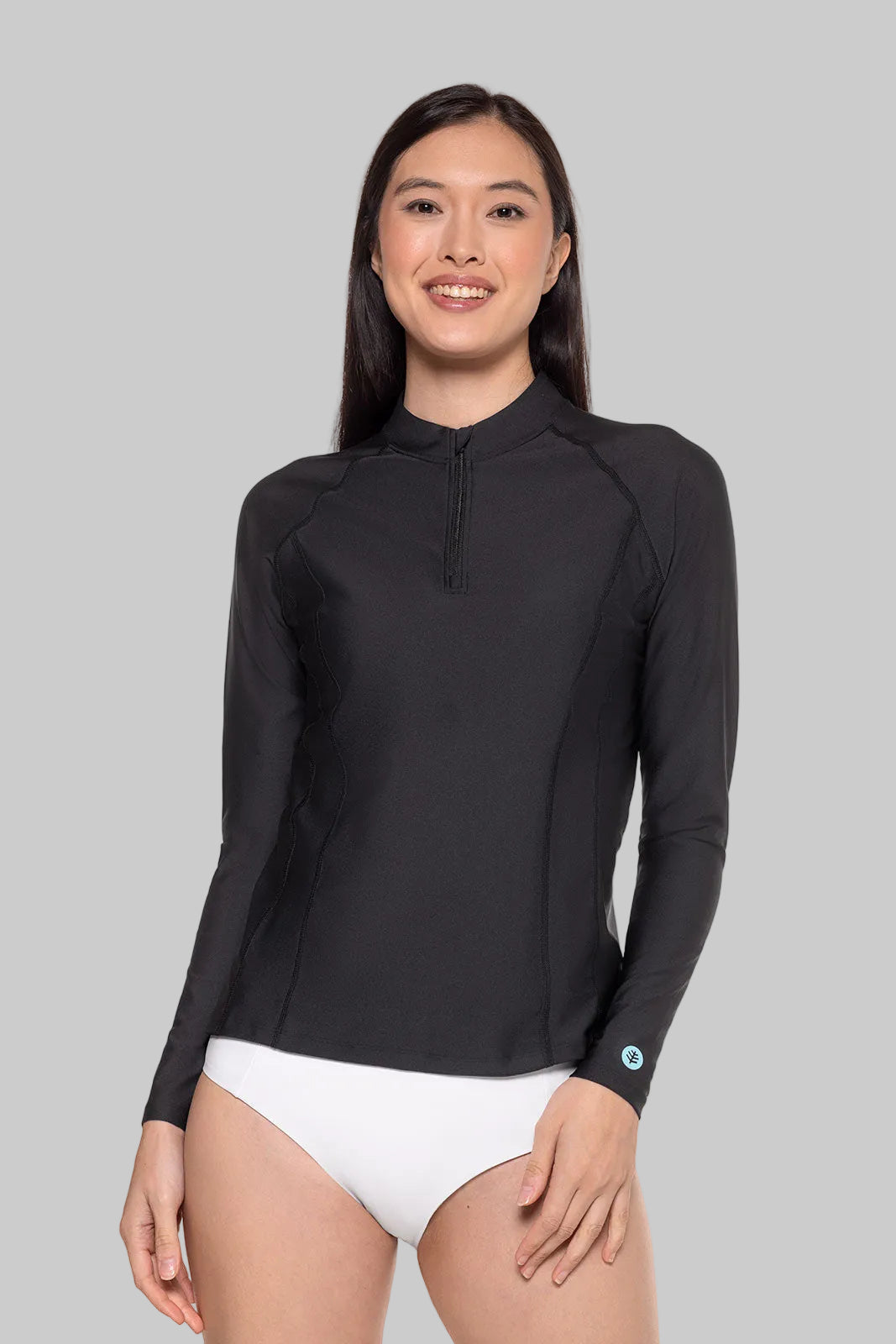 Women's Freestyle Long Sleeve Quarter Zip Rash Guard | Black UPF 50+