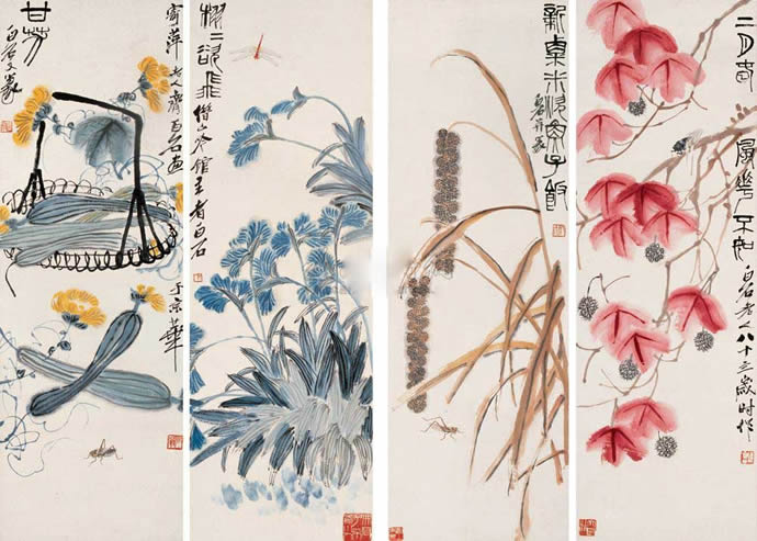 齐白石《花卉四条屏》拍卖情况-名人字画网