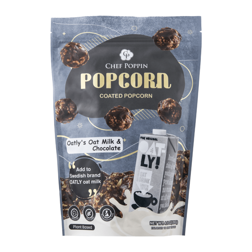 Chef Poppin Oatly's Oatmilk & Chocolate Gourmet Coated Popcorn