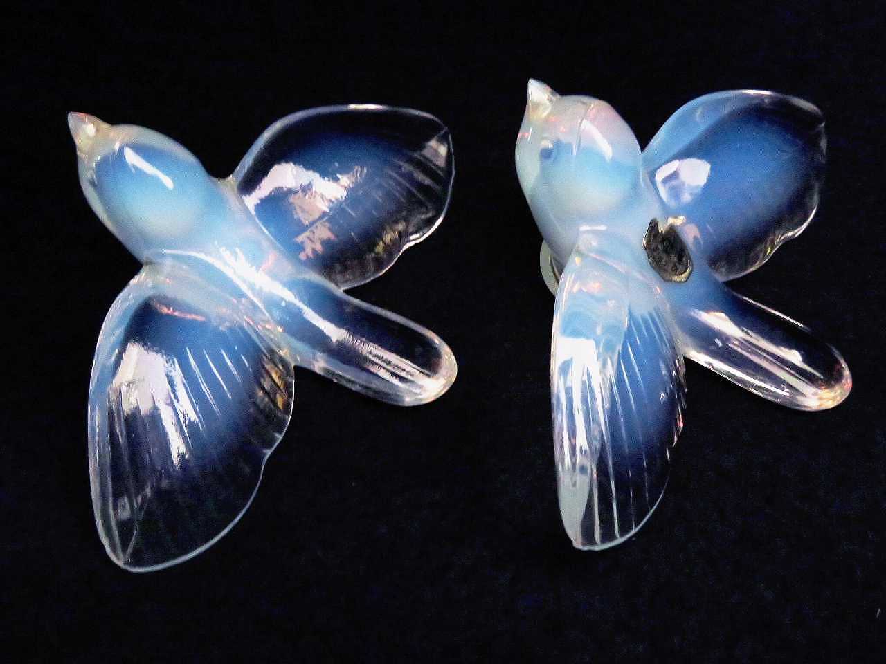 セーヴル オパールセントガラスの鳥のオブジェ - 薔薇と天使のアンティーク