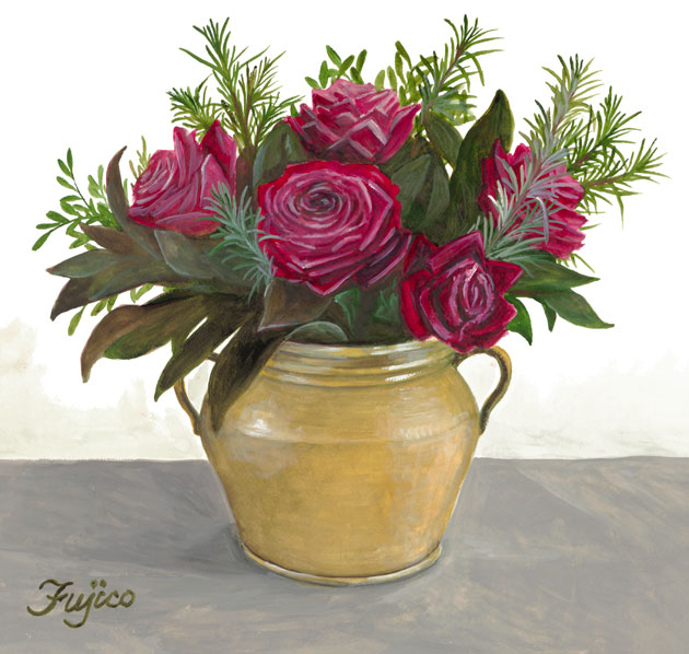 橋本不二子 リトグラフ ブーケ 薔薇 額縁 インテリアp 2025年最新