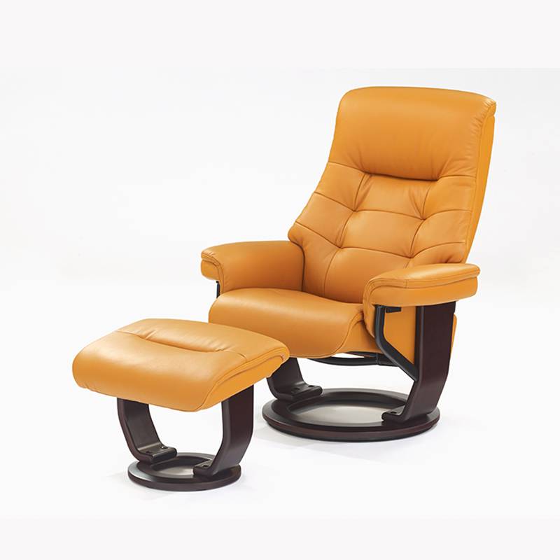 リクライニングチェア 「マルコーニ2」半革オレンジ色 オットマン付