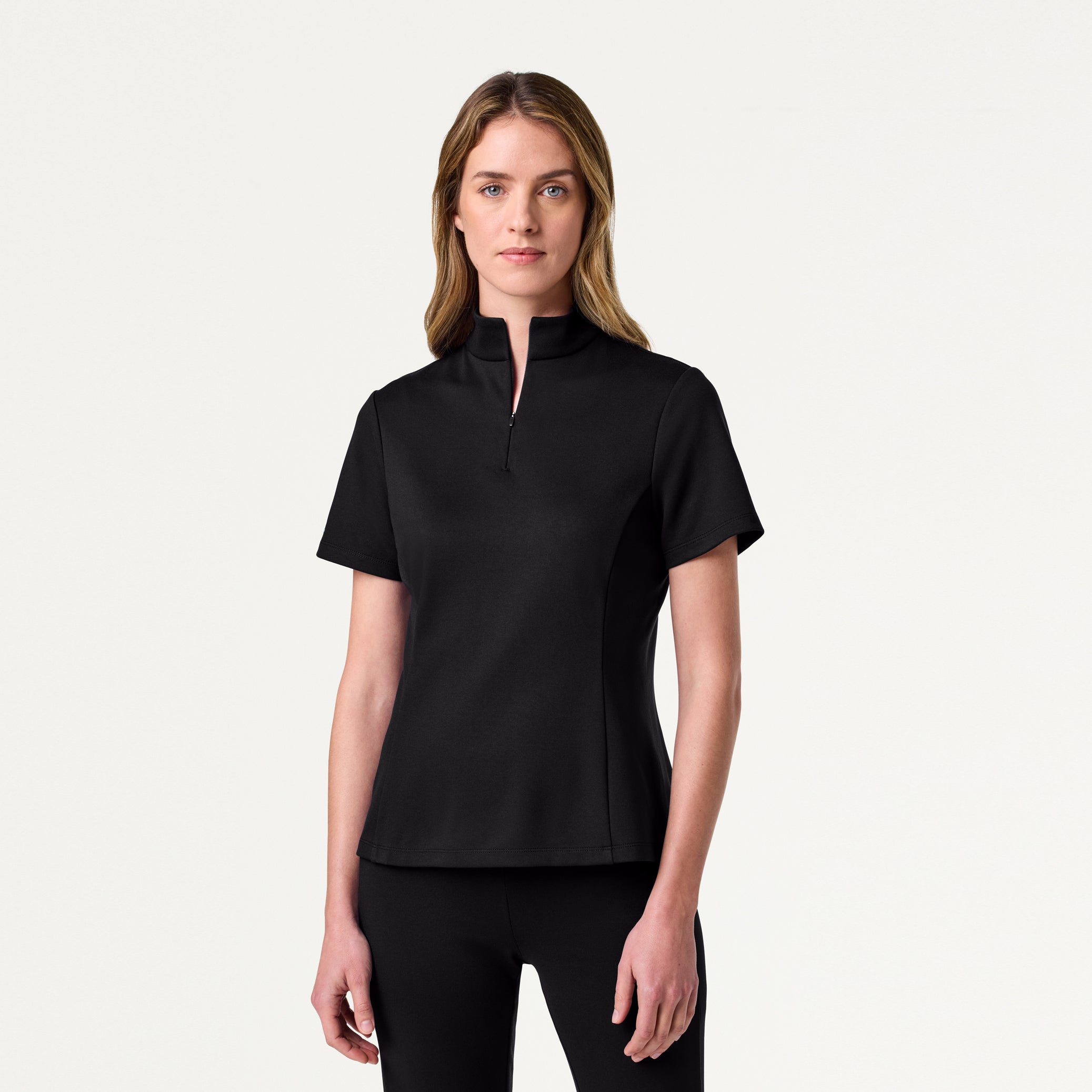 Astra Slim Half-Zip UltraSOFT™ Scrub Top - Black – JAANUU