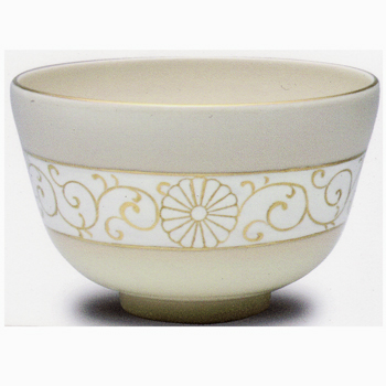 天皇、皇后両陛下ご結婚50周年記念 茶碗 仁清 丸紋 桐・白樺 帯菊