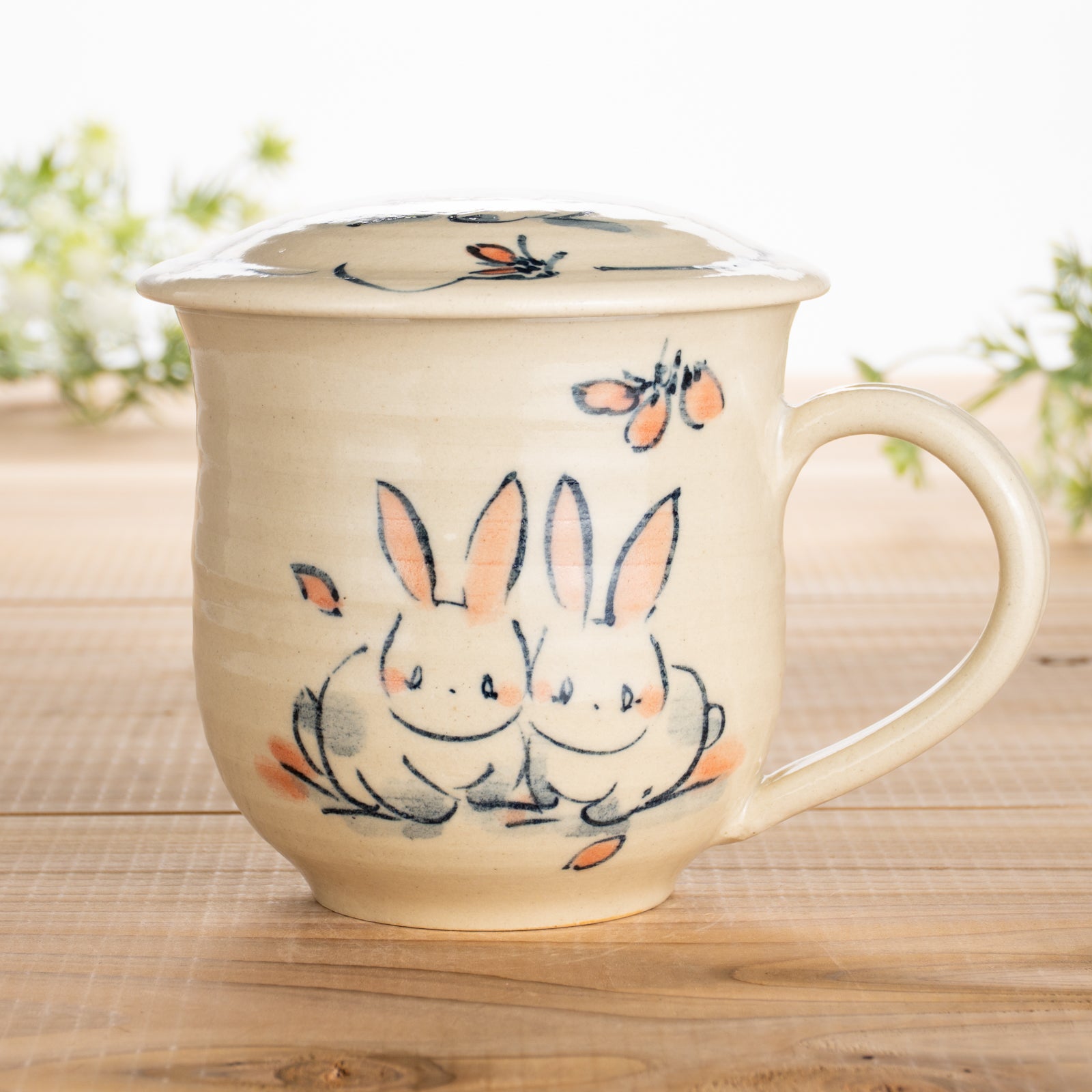 京都 清水焼】蓋付マグカップ 仲良しウサギM 工房咲良｜コトポッター