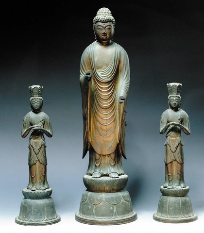 銅造阿弥陀如来及び両脇侍立像／千葉県