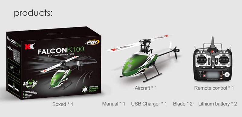 XK K100 Falcon 6CH 3D6G システム フライバーレス RCヘリコプター RTF