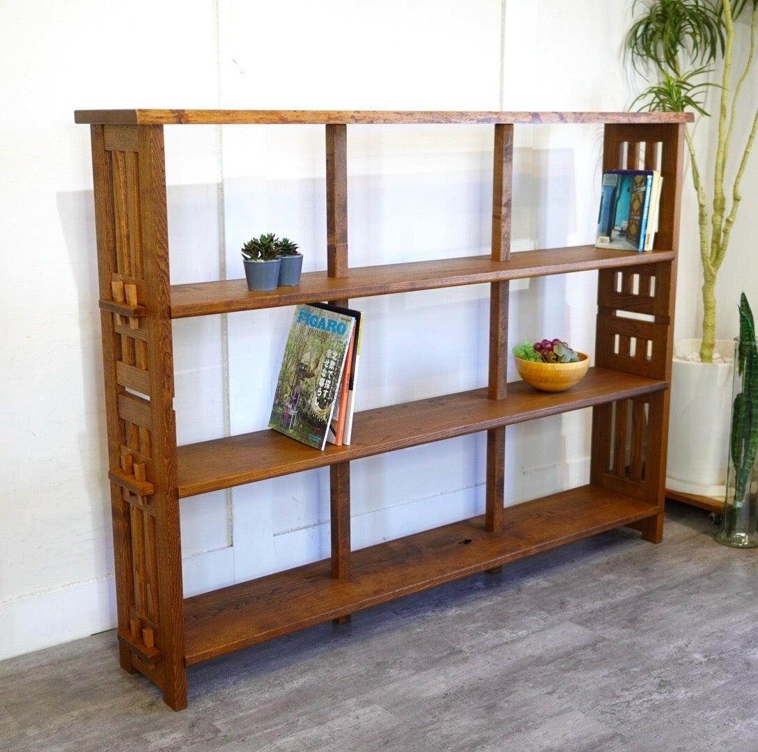 ナラ無垢材 楔式本棚 シェルフ キャビネット 中古 レトロ 160㎝ 木
