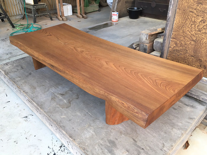 奥様との思い出と共に… 神代ニレ一枚板座卓(明和町N様邸 リメイク案件