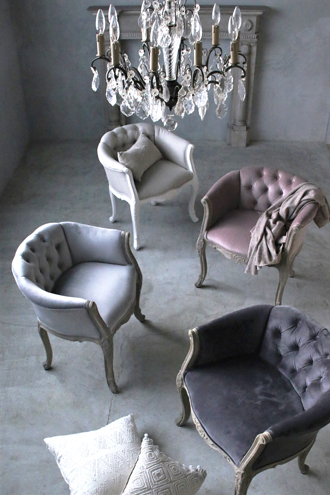 ClassicソファチェアSarahラフナチュラル&ピンクベルベット- サラグレース-