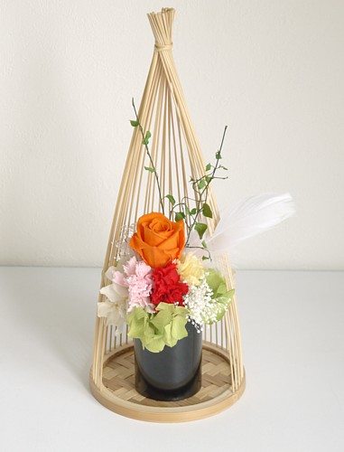 駿河竹千筋細工 花器 雪ん子