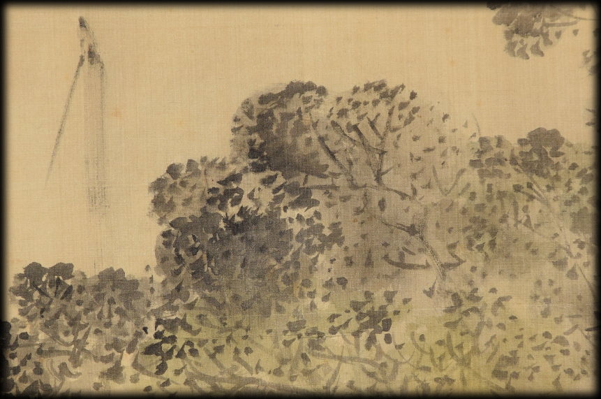 塩川文麟「人物風景山水図」：A-905j[掛け軸]古美術谷口