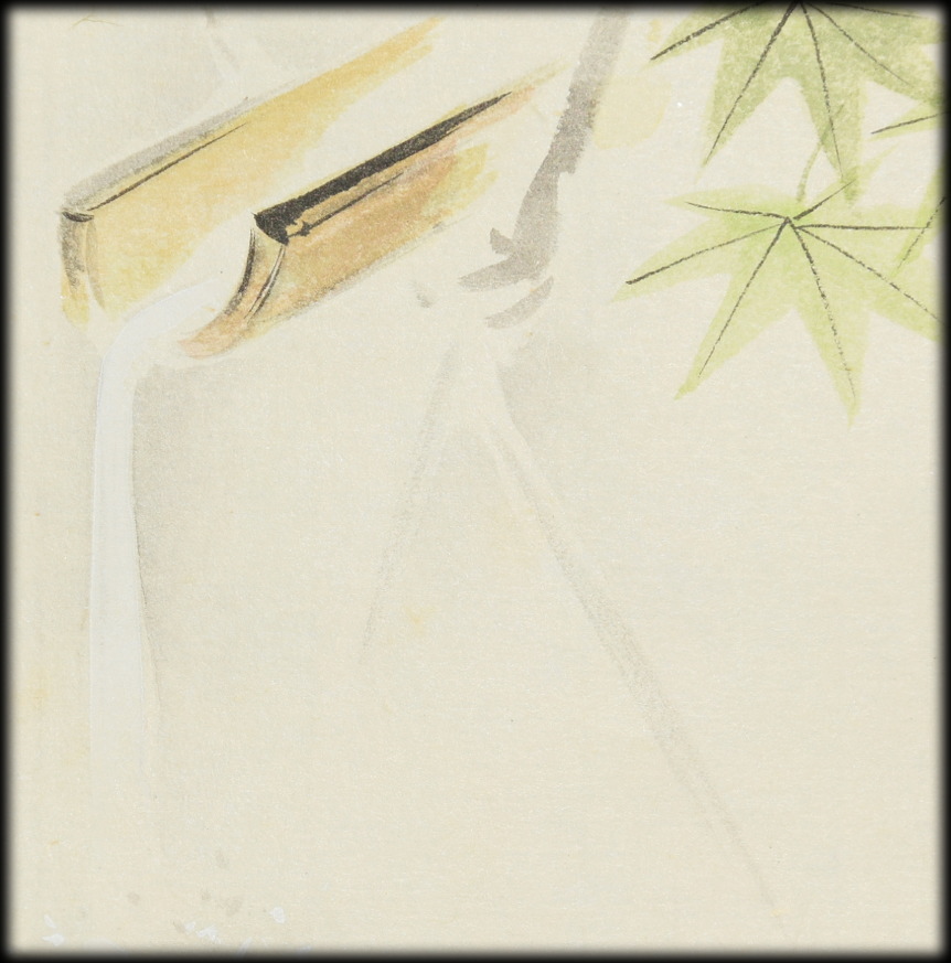 須磨夏郷「若楓に鹿威し図」：B-2492[掛け軸]古美術谷口