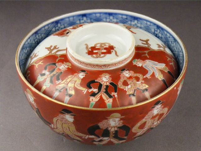 華 祥 大聖寺伊万里 紅毛人南蛮船図蓋茶碗