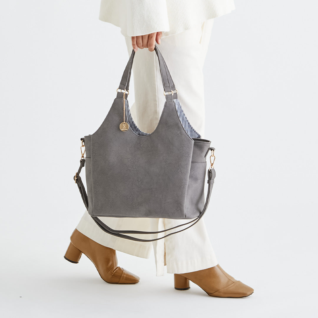 時短バッグ 合皮チャーム付き2wayトートバッグ EL7117