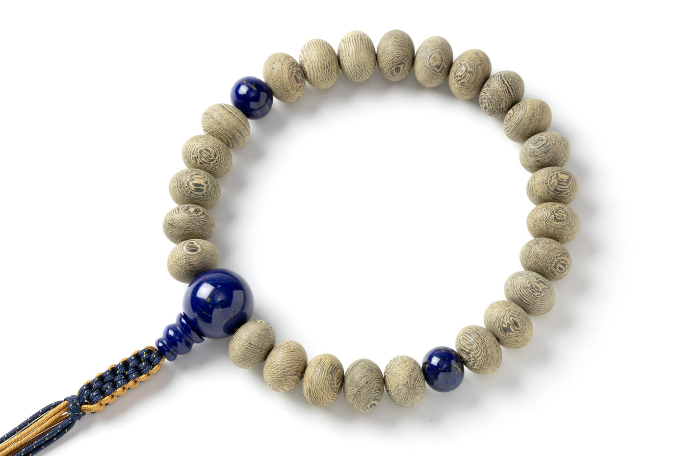 鉄刀木素挽12×16ミリ単念珠ラピスラズリ仕立 – 京念珠ぜにや