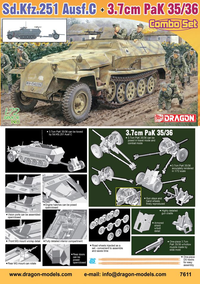 7611 - 1/72 Sd.Kfz.251 Ausf.C + 3.7cm PaK 35/36 - Dragon Plastic