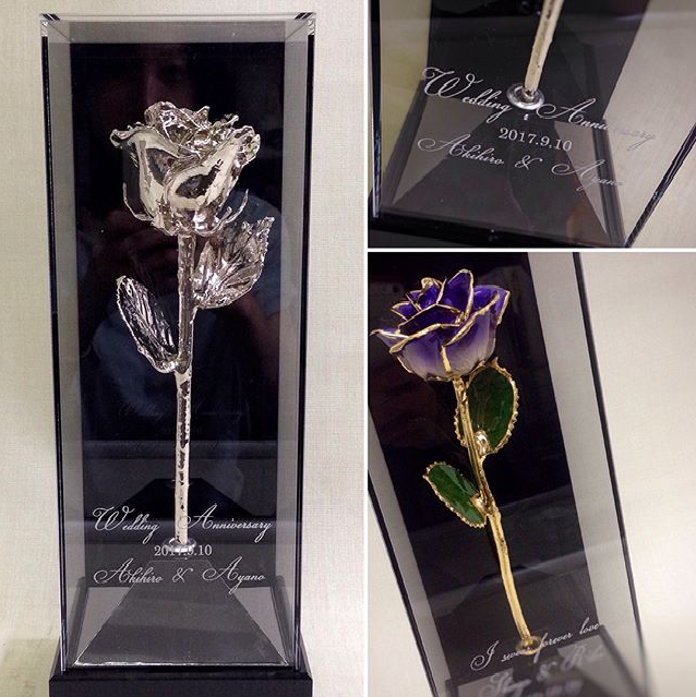 永遠に咲き続ける本物の薔薇！ゴールドローズ専用ケースにメッセージ