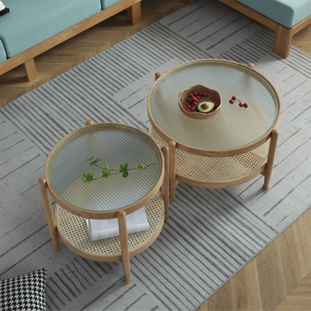 ラタングラスミニテーブル｜北欧風おしゃれ丸型サイドテーブル – 6JOHAN