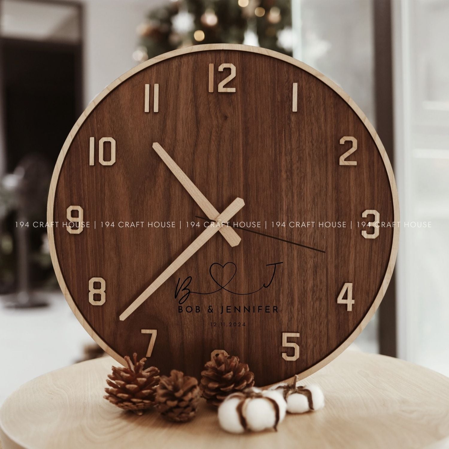 Silent Walnut Wooden Wall Clock - Full Numerals – 194 Craft House