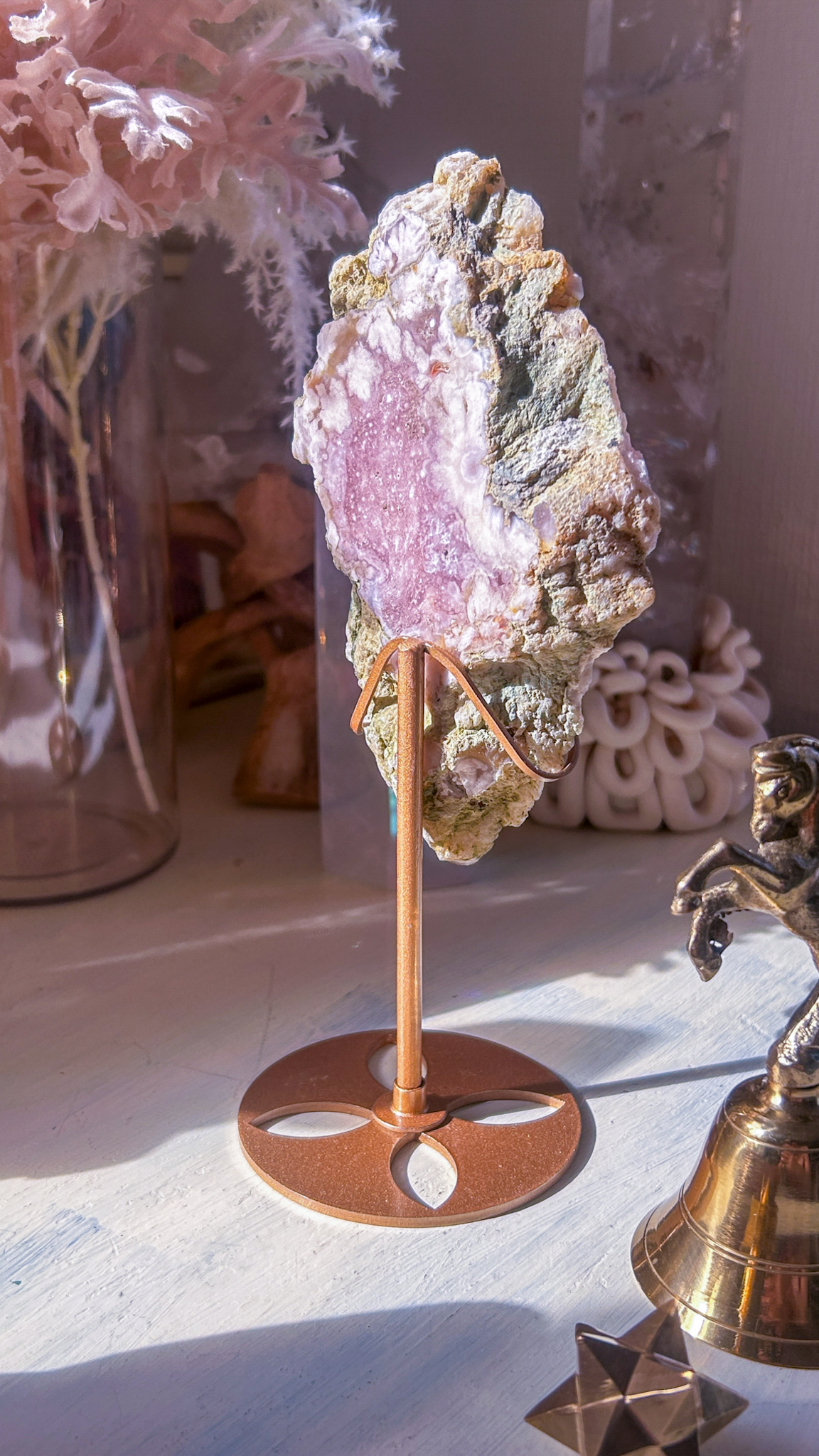 ピンクアメジストxフラワーアゲートの断面プレート Look inside