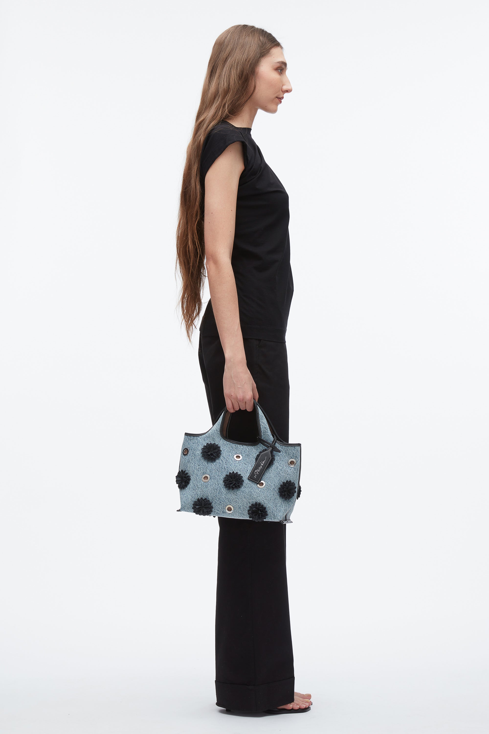 Denim Mini Market Tote with Leather Flowers – 3.1 Phillip Lim
