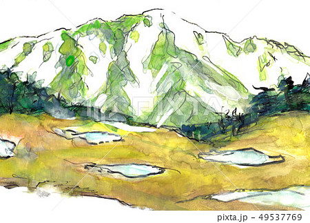 尾瀬沼（アヤメ平から望む至仏山）のイラスト素材 [49537769] - PIXTA