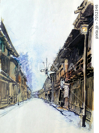 宿場町 妻籠の水彩画のイラスト素材 [7052346] - PIXTA