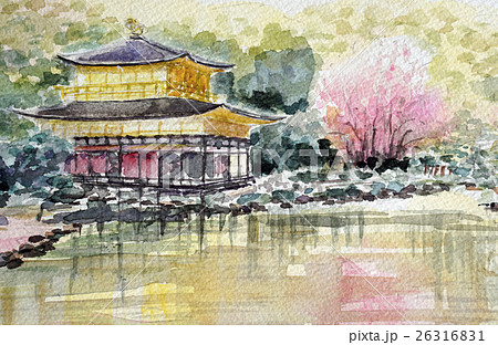 金閣寺のスケッチ 世界遺産 京都観光 金閣寺 京都観光 水彩画の