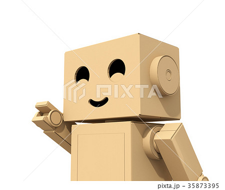 ダンボール箱のロボットが右手を前に指しているイメージのイラスト素材