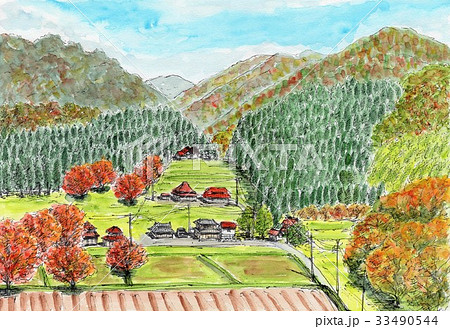 里山の秋のイラスト素材 [33490544] - PIXTA