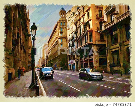 スペイン・バルセロナの街並みのイラスト素材 [74735371] - PIXTA