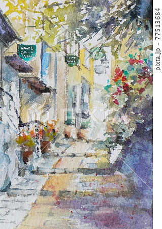南フランスの街 水彩画 風景画 のイラスト素材 [77513684] - PIXTA