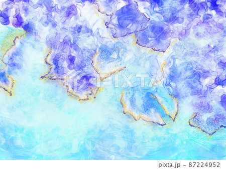 カラーインクで海や水や紫陽花の様な涼を感じる抽象画の背景素材の