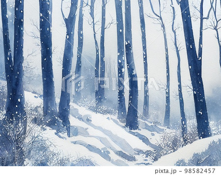雪の降る冬の森のイラスト素材 [98582457] - PIXTA