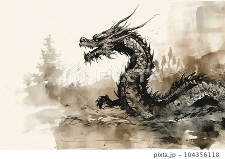 水墨画の龍のイラスト「AI生成画像」のイラスト素材 [104356118] - PIXTA