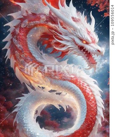 強力な赤龍 龍神の開運アート（AI生成画像）のイラスト素材 [109556014