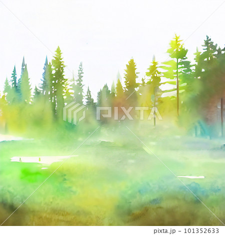 水彩の抽象的な森と平原の風景のイラスト素材 [101352633] - PIXTA