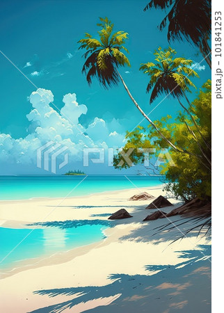 Tropical Coast with White Sand, Beautifulのイラスト素材