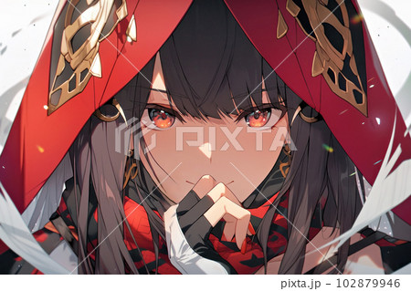 笑みを浮かべる赤いフードの美女のイラスト素材 [102879946] - PIXTA