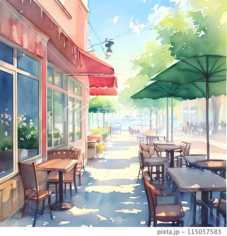 夏の朝のカフェテラスのイラスト素材 [115057583] - PIXTA