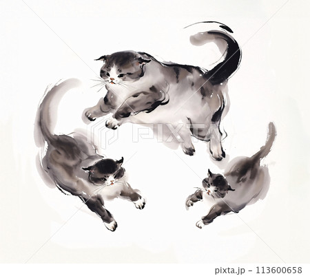 猫の水墨画のイラスト素材 [113600658] - PIXTA