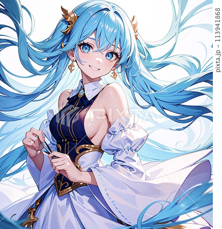 水色の美少女 ロングヘアー イラストのイラスト素材 [113941868] - PIXTA
