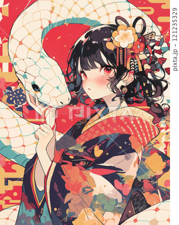 かわいい蛇と女性のイラストのイラスト素材 [121235329] - PIXTA