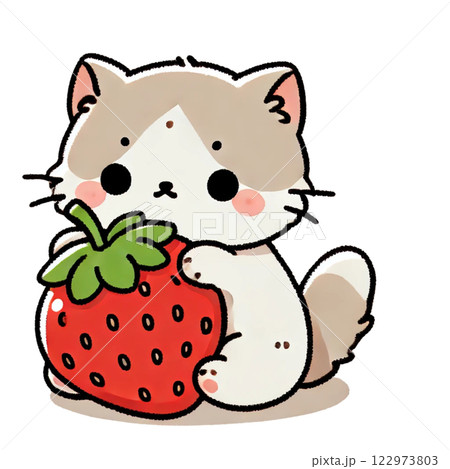 猫といちごのイラスト ベクター素材のイラスト素材 [122973803] - PIXTA