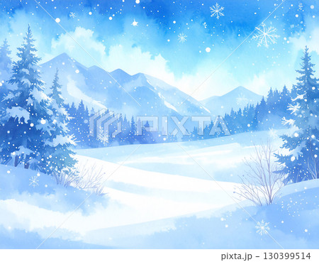 冬の雪景色と森の水彩画風イラストのイラスト素材 [130399514] - PIXTA