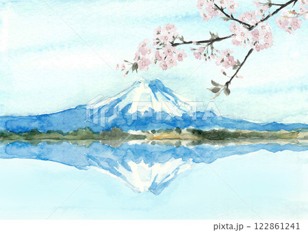 富士山 水彩画 山 風景の写真素材 - PIXTA